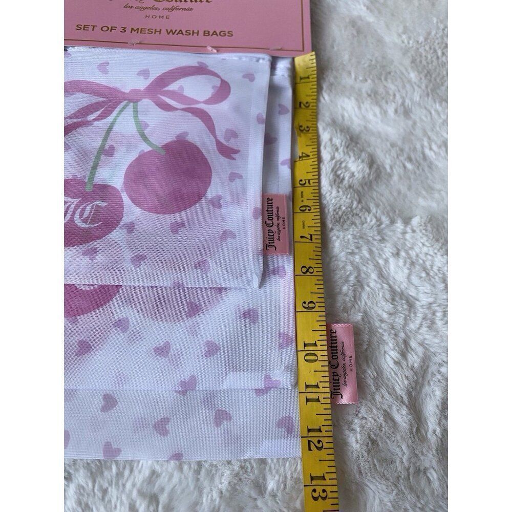 Set Of 3 Juicy Couture Home Pink Mesh Wash Bags Cherries Cherry‎ Bows Hearts NEW - Picture 14 of 15
